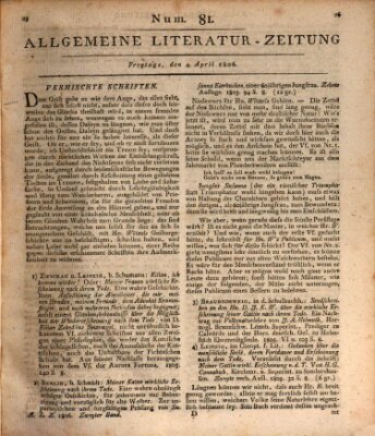 Allgemeine Literatur-Zeitung (Literarisches Zentralblatt für Deutschland) Freitag 4. April 1806