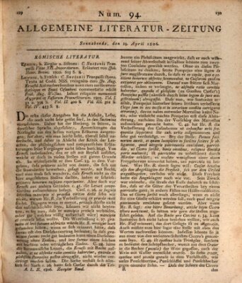 Allgemeine Literatur-Zeitung (Literarisches Zentralblatt für Deutschland) Samstag 19. April 1806