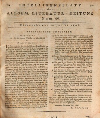 Allgemeine Literatur-Zeitung (Literarisches Zentralblatt für Deutschland) Mittwoch 9. Juli 1806