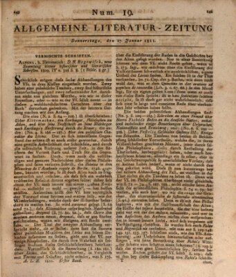 Allgemeine Literatur-Zeitung (Literarisches Zentralblatt für Deutschland) Donnerstag 17. Januar 1811