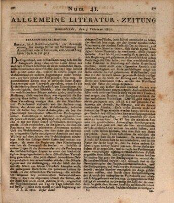Allgemeine Literatur-Zeitung (Literarisches Zentralblatt für Deutschland) Samstag 9. Februar 1811