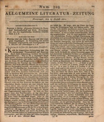 Allgemeine Literatur-Zeitung (Literarisches Zentralblatt für Deutschland) Dienstag 13. August 1811