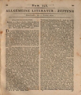 Allgemeine Literatur-Zeitung (Literarisches Zentralblatt für Deutschland) Samstag 3. Oktober 1812