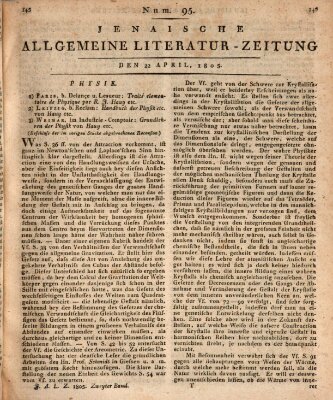Jenaische allgemeine Literatur-Zeitung vom Jahre ... Montag 22. April 1805