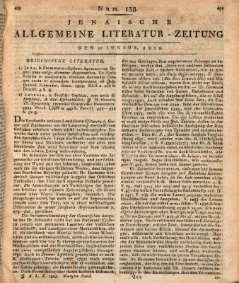 Jenaische allgemeine Literatur-Zeitung vom Jahre ... Dienstag 11. Juni 1805