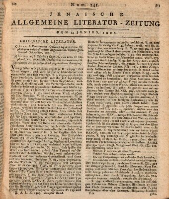 Jenaische allgemeine Literatur-Zeitung vom Jahre ... Freitag 14. Juni 1805