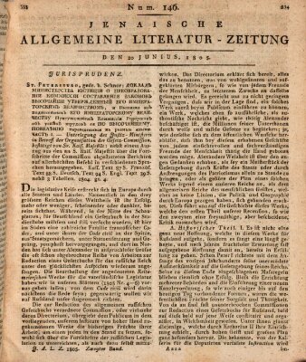 Jenaische allgemeine Literatur-Zeitung vom Jahre ... Donnerstag 20. Juni 1805