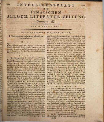 Jenaische allgemeine Literatur-Zeitung vom Jahre ... Samstag 10. August 1811