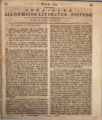 Jenaische allgemeine Literatur-Zeitung vom Jahre ... Mittwoch 18. September 1811