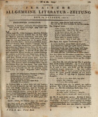 Jenaische allgemeine Literatur-Zeitung vom Jahre ... Donnerstag 24. Oktober 1811