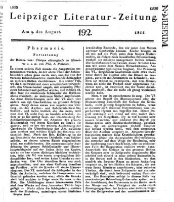 Leipziger Literaturzeitung Dienstag 9. August 1814