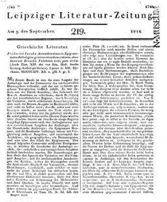 Leipziger Literaturzeitung Freitag 9. September 1814