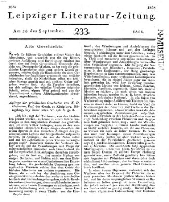 Leipziger Literaturzeitung Montag 26. September 1814