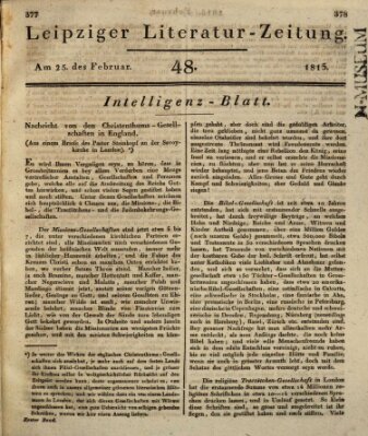 Leipziger Literaturzeitung Samstag 25. Februar 1815