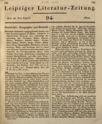 Leipziger Literaturzeitung Mittwoch 19. April 1815
