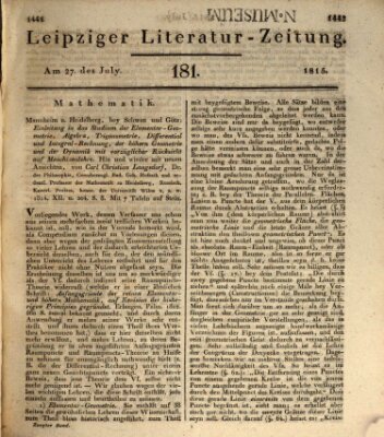 Leipziger Literaturzeitung Donnerstag 27. Juli 1815