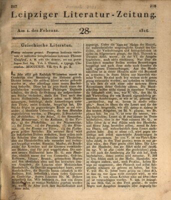 Leipziger Literaturzeitung Donnerstag 1. Februar 1816