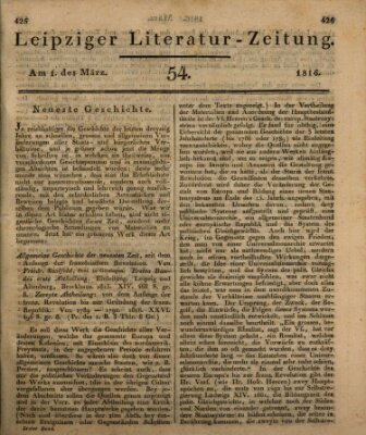 Leipziger Literaturzeitung Freitag 1. März 1816