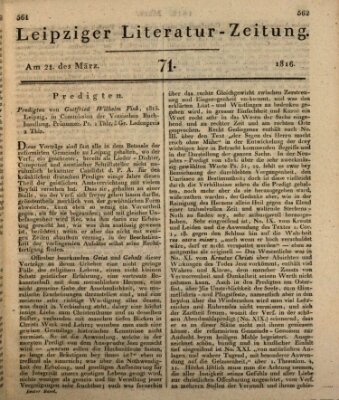 Leipziger Literaturzeitung Donnerstag 21. März 1816