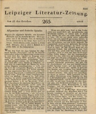 Leipziger Literaturzeitung Freitag 25. Oktober 1816