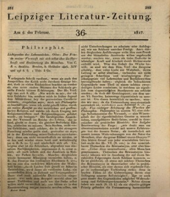 Leipziger Literaturzeitung Donnerstag 6. Februar 1817