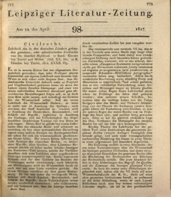 Leipziger Literaturzeitung Montag 14. April 1817