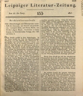 Leipziger Literaturzeitung Freitag 13. Juni 1817