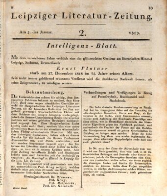 Leipziger Literaturzeitung Samstag 2. Januar 1819