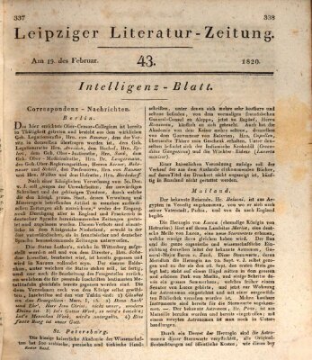 Leipziger Literaturzeitung Samstag 19. Februar 1820