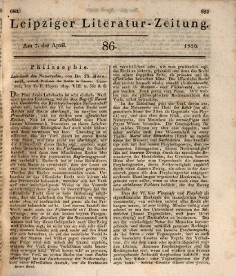 Leipziger Literaturzeitung Freitag 7. April 1820
