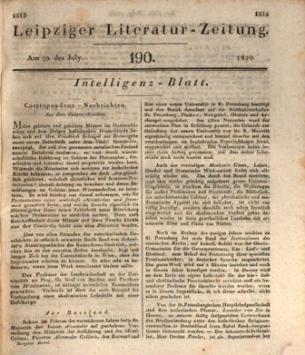 Leipziger Literaturzeitung Samstag 29. Juli 1820