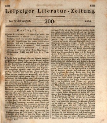 Leipziger Literaturzeitung Mittwoch 9. August 1820
