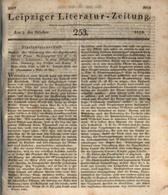 Leipziger Literaturzeitung Montag 2. Oktober 1820