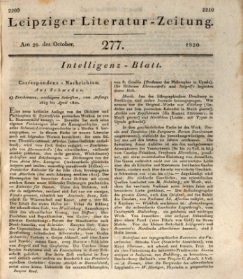 Leipziger Literaturzeitung Samstag 28. Oktober 1820