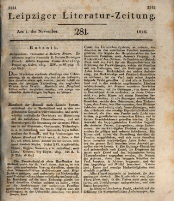 Leipziger Literaturzeitung Mittwoch 1. November 1820