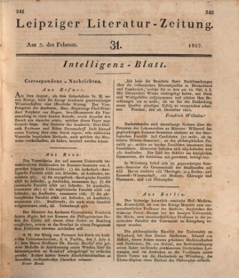 Leipziger Literaturzeitung Samstag 3. Februar 1827