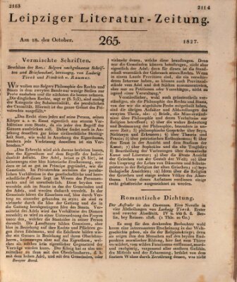 Leipziger Literaturzeitung Donnerstag 18. Oktober 1827