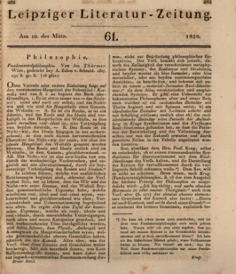 Leipziger Literaturzeitung Montag 10. März 1828