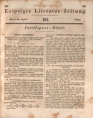 Leipziger Literaturzeitung Samstag 3. April 1830