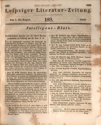 Leipziger Literaturzeitung Samstag 7. August 1830