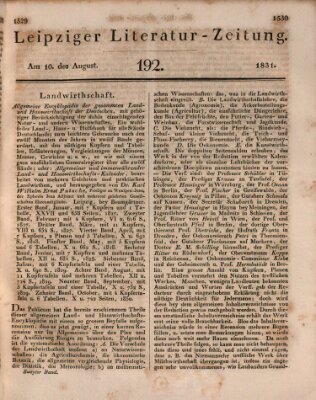 Leipziger Literaturzeitung Mittwoch 10. August 1831