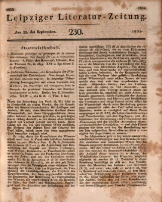 Leipziger Literaturzeitung Donnerstag 22. September 1831