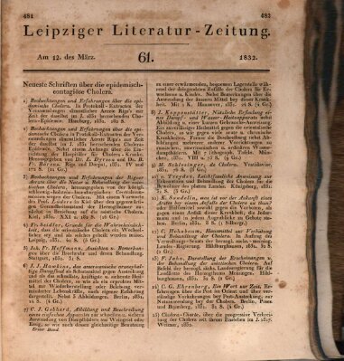 Leipziger Literaturzeitung Montag 12. März 1832
