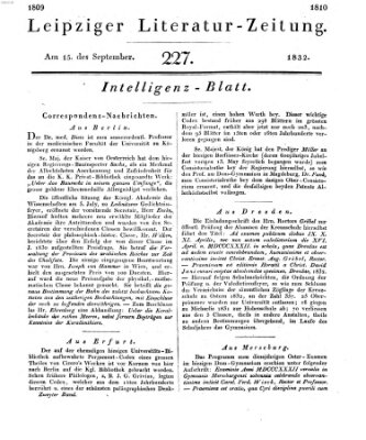 Leipziger Literaturzeitung Samstag 15. September 1832