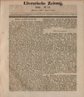 Literarische Zeitung Mittwoch 1. April 1840
