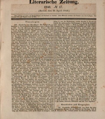 Literarische Zeitung Mittwoch 22. April 1840