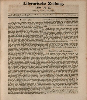 Literarische Zeitung Mittwoch 1. Juli 1840