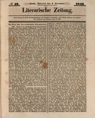 Literarische Zeitung Mittwoch 7. Dezember 1842