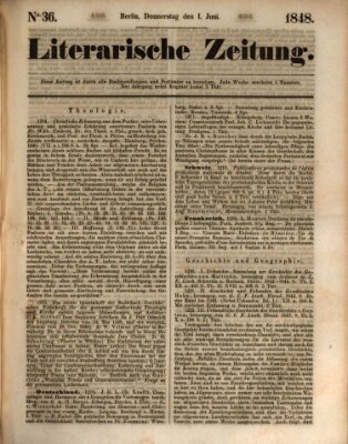 Literarische Zeitung Donnerstag 1. Juni 1848