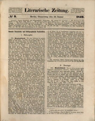 Literarische Zeitung Donnerstag 18. Januar 1849